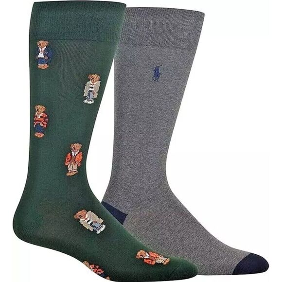POLO RALPH LAUREN Men's 2 Pk Polo Bears Slack Dress Socks Shoe Sz 6-12.5 New - Picture 1 of 4